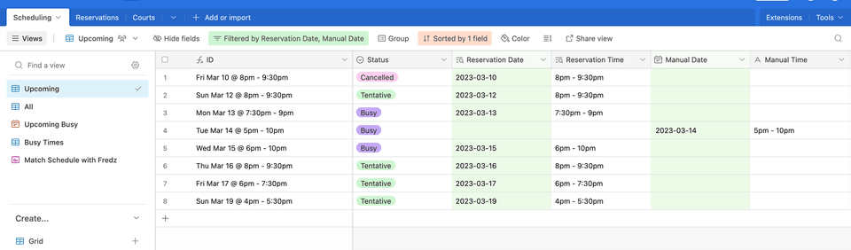airtennis schedules